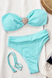 Sexy Solid Color Metal Accessories Trim Swimwears