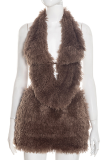Sexy Solid Color Backless Halter Sleeveless Two Pieces