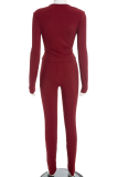 Casual Solid Color Asymmetrical Collar Long Sleeve Two Pieces