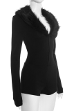 Sexy Solid Color Fluffy V Neck Skinny Rompers