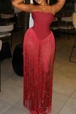 Sexy Solid Color Fringed Trim Strapless Skinny Bodysuits