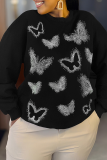 Butterfly Print Oversized Top Casual Trendy Versatile Sweatshirt