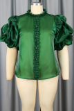 Casual Solid Color Stringy Selvedge Mandarin Collar Plus Size Tops
