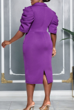 Elegant Solid Color Ruched V Neck Wrapped Skirt Dresses