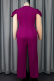 Casual Solid Color Beading O Neck Plus Size Jumpsuits