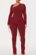 Casual Solid Color Asymmetrical Collar Long Sleeve Two Pieces