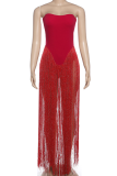 Sexy Solid Color Fringed Trim Strapless Skinny Bodysuits