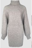 Casual Solid Color Patchwork Turtleneck Long Sleeve Two Pieces