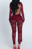 Sexy Solid Color Lace Square Neck Long Sleeve Two Pieces