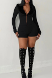 Sexy Solid Color Fluffy V Neck Skinny Rompers