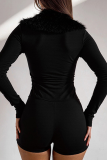 Sexy Solid Color Fluffy V Neck Skinny Rompers