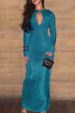 Elegant Solid Color Hollow Out O Neck Long Dresses