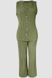Casual Solid Color Buckle V Neck Sleeveless Two Pieces