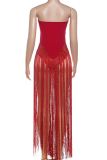 Sexy Solid Color Fringed Trim Strapless Skinny Bodysuits