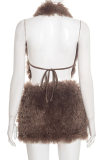 Sexy Solid Color Backless Halter Sleeveless Two Pieces