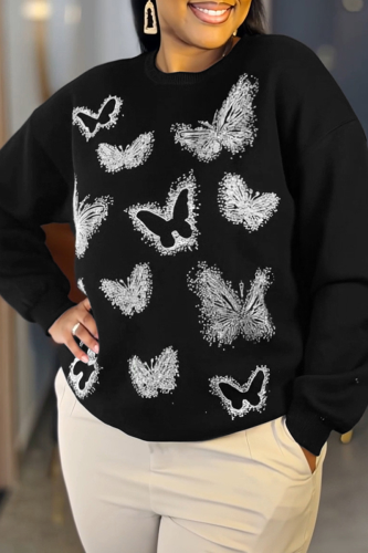Butterfly Print Oversized Top Casual Trendy Versatile Sweatshirt