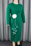 Elegant Solid Color Flounce O Neck Long Dresses