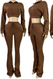 Casual Solid Color Zipper Zipper Collar Long Sleeve Two Pieces