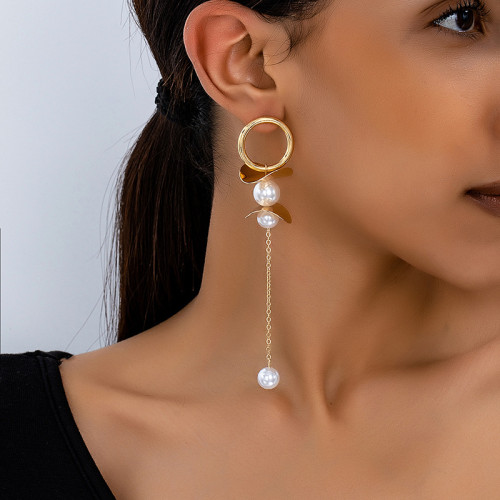 Hoop Pearl Tassel Earrings Elegant Long Fashion Jewelry