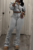Casual Solid Color Zipper Zipper Collar Long Sleeve Two Pieces