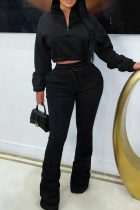Casual Solid Color Zipper Zipper Collar Long Sleeve Two Pieces