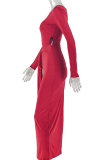 Elegant Solid Color Strap Design O Neck Long Dresses