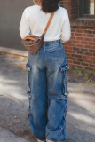 Casual Solid Color Ripped Loose Denim Jeans
