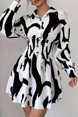 Casual Print Buckle Turndown Collar Shirt Dresses