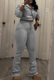 Casual Solid Color Zipper Zipper Collar Long Sleeve Two Pieces