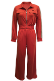 Casual Solid Color Webbing Zipper Collar Long Sleeve Two Pieces