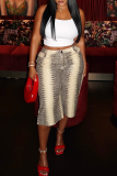 Snake Print High Waisted Wide Leg Shorts Button Detail Loose Casual Pants
