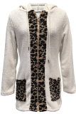 Casual Leopard Print Contrast Hooded Outerwear
