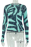 Casual Stripe Contrast O Neck Tops