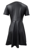 Sexy Solid Color Zipper V Neck A Line Dresses