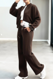 Women's Brown Oversized Bomber Jacket and Wide Leg Pants 2 Piece Casual Tracksuit