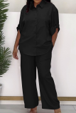 Casual Solid Color Buckle Shirt Collar Half Sleeve Two Pieces