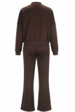 Women's Brown Oversized Bomber Jacket and Wide Leg Pants 2 Piece Casual Tracksuit