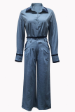 Casual Solid Color Contrast Shirt Collar Long Sleeve Two Pieces