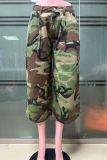Camouflage Wide-Leg Cropped Pants Loose High Waisted Casual Trousers