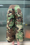 Camouflage Wide-Leg Cropped Pants Loose High Waisted Casual Trousers