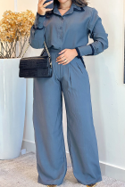 Casual Solid Color Contrast Shirt Collar Long Sleeve Two Pieces