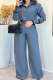 Casual Solid Color Contrast Shirt Collar Long Sleeve Two Pieces