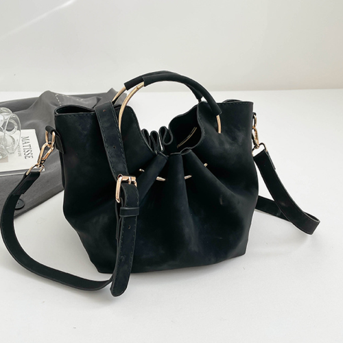 Velvet Hoop Bucket Bag Drawstring Crossbody Handbag