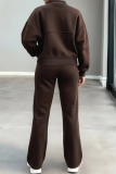 Women's Brown Oversized Bomber Jacket and Wide Leg Pants 2 Piece Casual Tracksuit