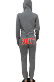 Casual Letters Contrast Hooded Long Sleeve Two Pieces