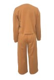 Casual Solid Color Pocket O Neck Long Sleeve Two Pieces