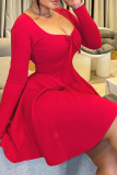 Sexy Solid Color Ruched Square Neck A Line Dresses