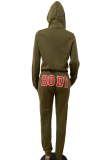 Casual Letters Contrast Hooded Long Sleeve Two Pieces