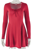 Sexy Solid Color Ruched Square Neck A Line Dresses