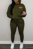 Casual Letters Contrast Hooded Long Sleeve Two Pieces